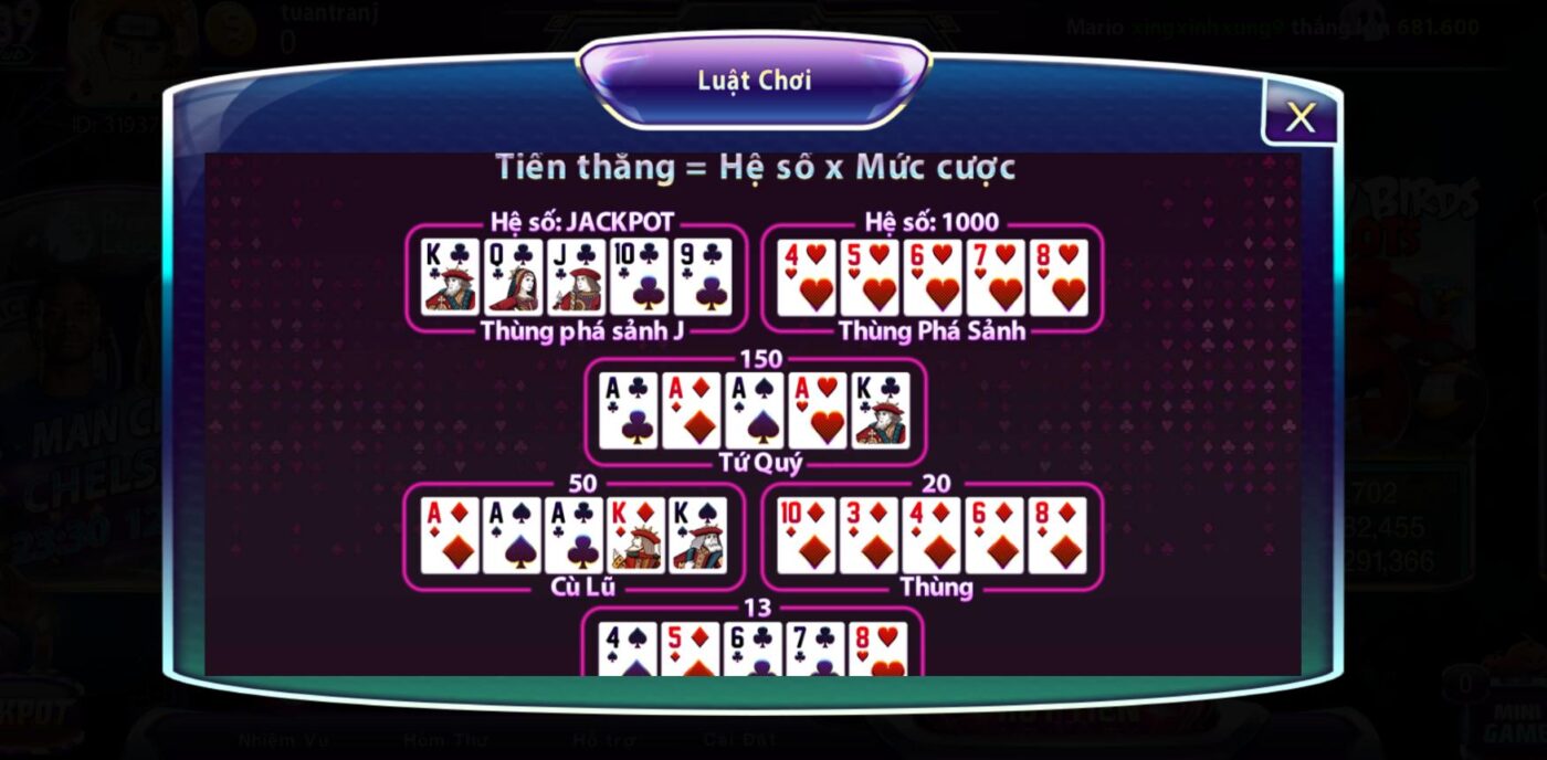 Một số luật chơi và các nút chức năng có trong bàn chơi tại 789Club